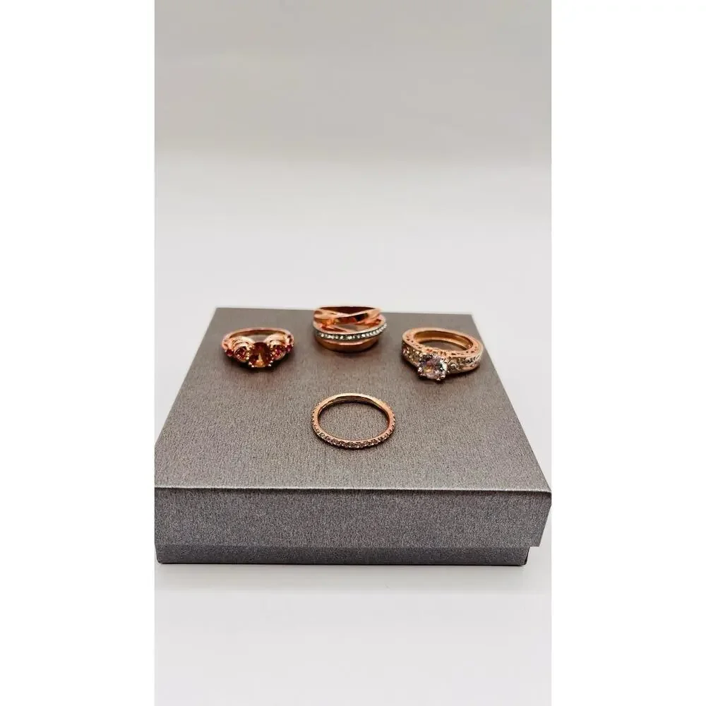 lot of 4 sterling rings Rose Gold Rolled Marked 925 With Stones Size 7-8-8-9